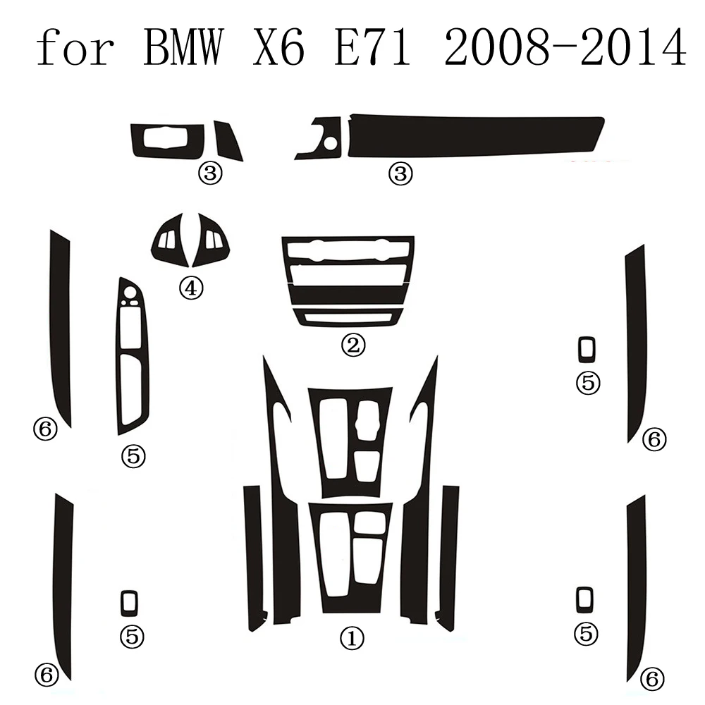 Carbon Fiber For BMW X6 E71 2008-2014 Film Interior Stickers Center Console Gear Dashboard Air Door Handle Lift Panel