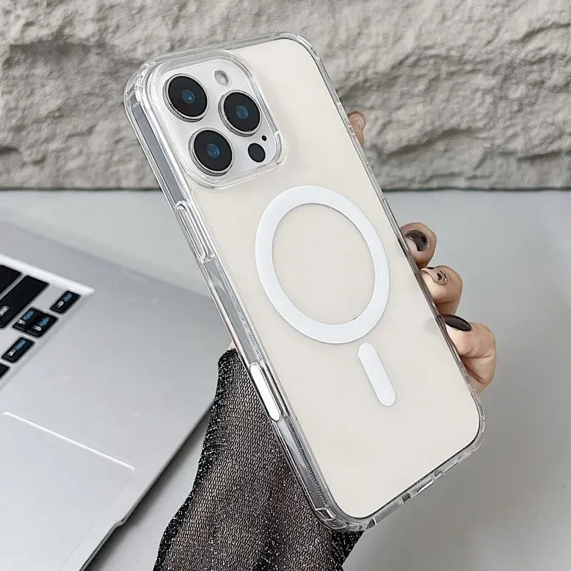 حافظة هاتف مغناطيسية فاخرة وبسيطة وشفافة ومتعددة الاستخدامات لهاتف آيفون 17 AIR 16 Pro Max Plus AI غطاء تحكم باللمس
