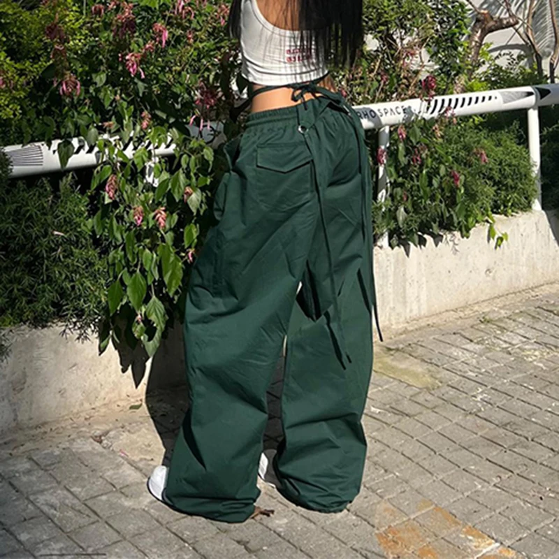 

Y2K Black Cargo Pants Women Streetwear Lace Up Baggy Sweatpants Harajuku Oversize Wide Leg Joggers Gyaru Track Trousers