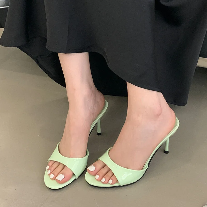 Luxury Female Slides Footwear Ladies High Heels Pumps Shoes New Fashion Round Toe Slip On Women Stiletto Heels Shoes