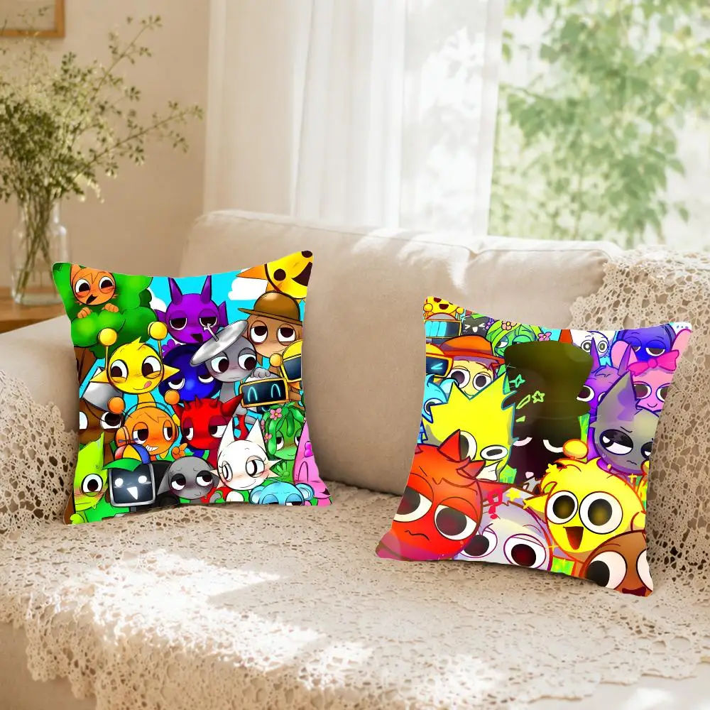 Vibrant Game S-Sprunki Cushion Cover Faux fur decorative Dark academia style Cat scratching post Rustic Spa pillow cover