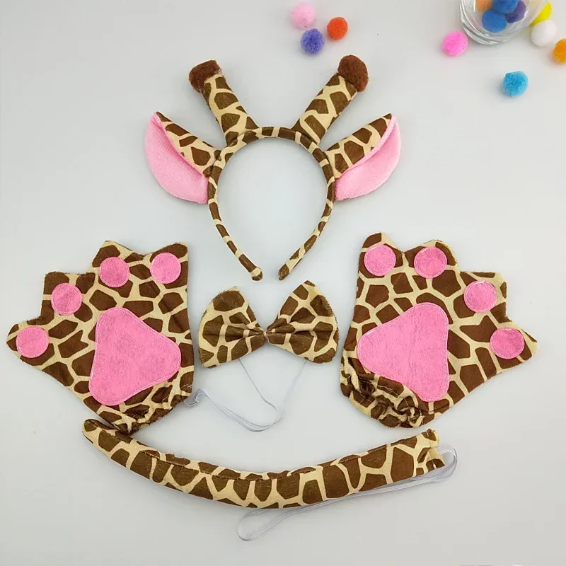 

Adult Kids Party Giraffe Headband Bow Tie Tail Paws Gloves Animal Hair Bands Plush Halloween Costume Cosplay