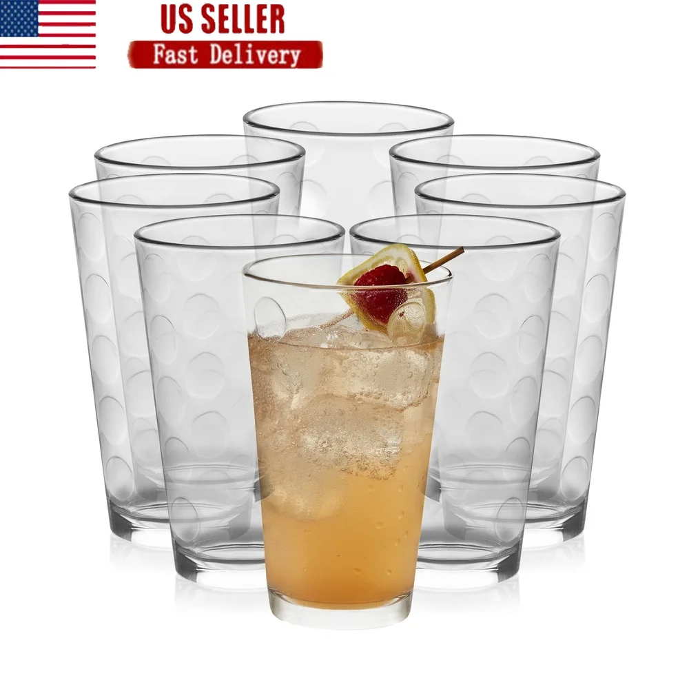 

Набор стаканов для питья с рисунком в горошек, набор из 8 прочных прозрачных посуды емкостью 16 унций, можно мыть в посудомоечной машине, ежедневное использование