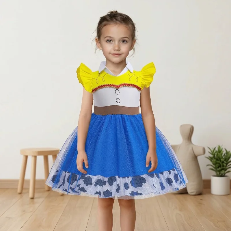 Robe d'été en Tulle pour filles, manches évasées, robes de jeu de rôle d'halloween avec imprimé vache pour fête d'anniversaire, carnaval, LR002