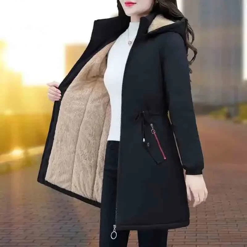 QNPQYX New Women Long Parka Winter Large Size Long Jackets Womens Hooded Thick Cotton Coat Warm Loose Casual Coat Pockets