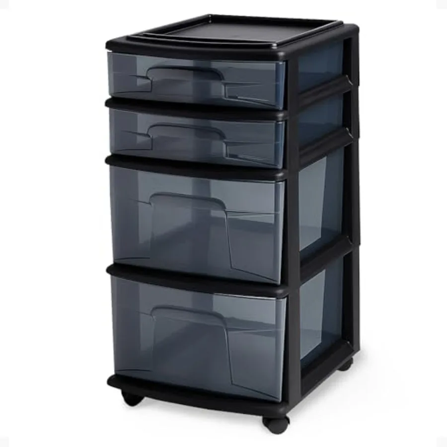

4-Tier Clear Plastic Storage Organizer Cart with Black Frame and Wheels for Bathroom Bedroom Office Classroom Organization