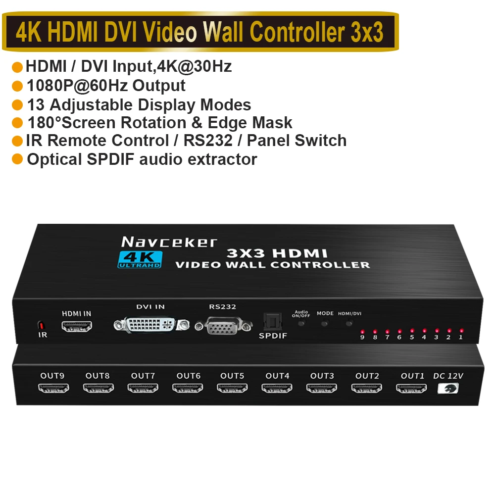 2x2 Video Wall Controller Processor 1x2 1x3 1x4 2x1 3x1 4x1 4K DVI