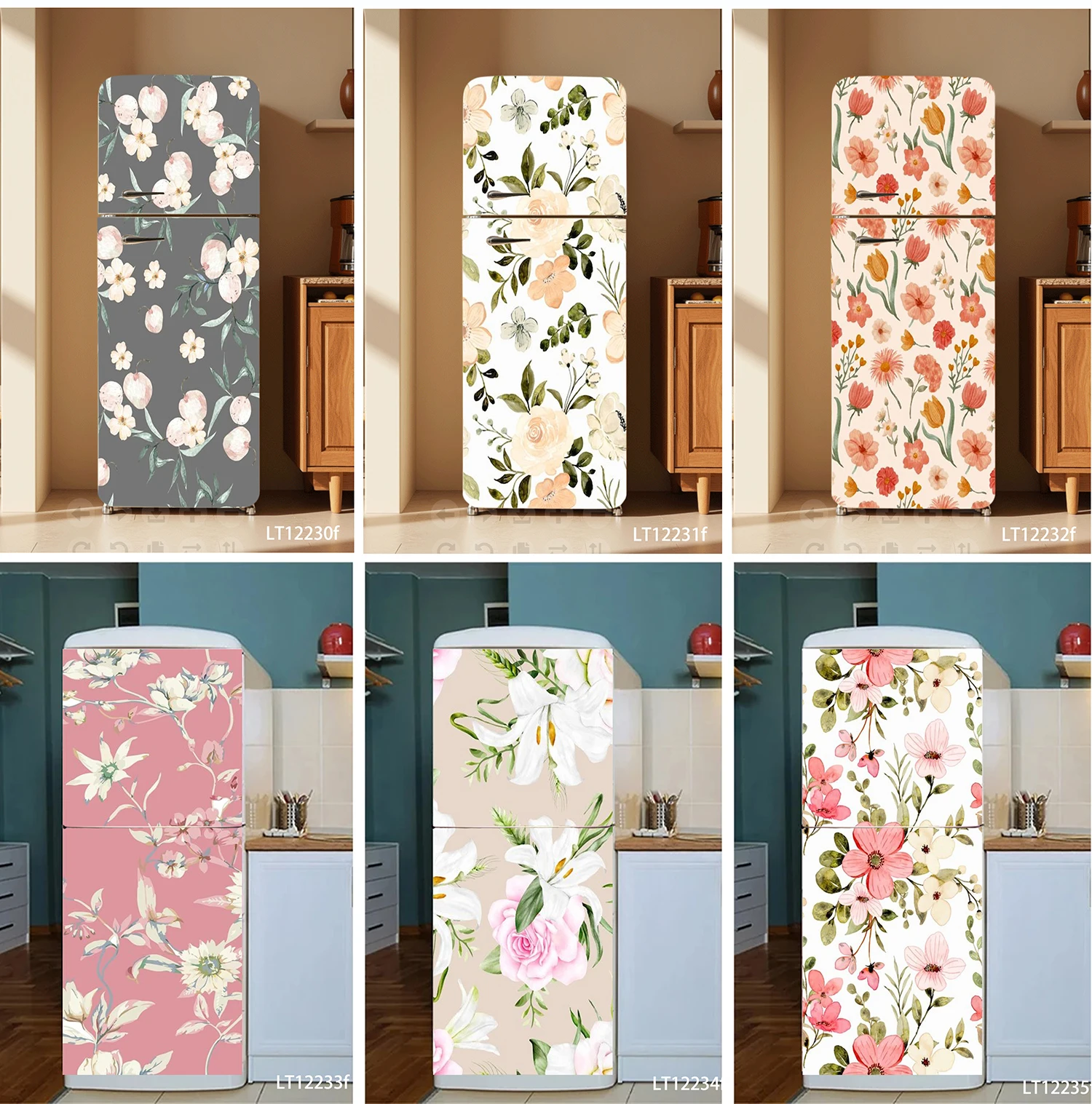

Floral Fridge Makeover Sticker, Waterproof Oilproof Removable Self-Adhesive Decal for Old Refrigerator Renovation