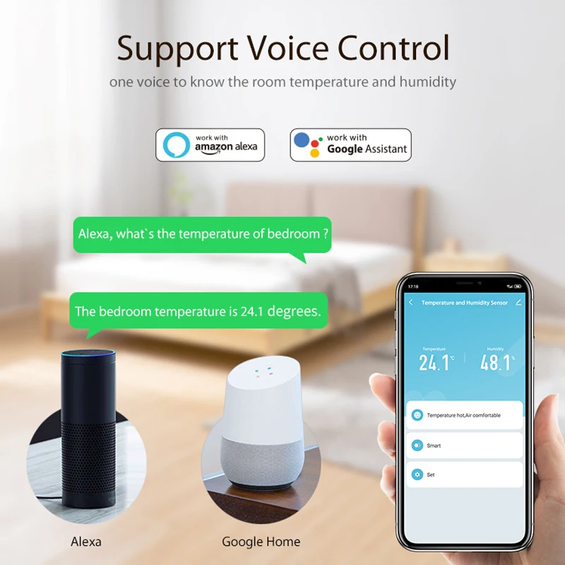 Tuya Smart Zigbee Temperature And Humidity Sensor HomeKit Indoor Thermometer For Home Work With Alexa Google Home Assistant