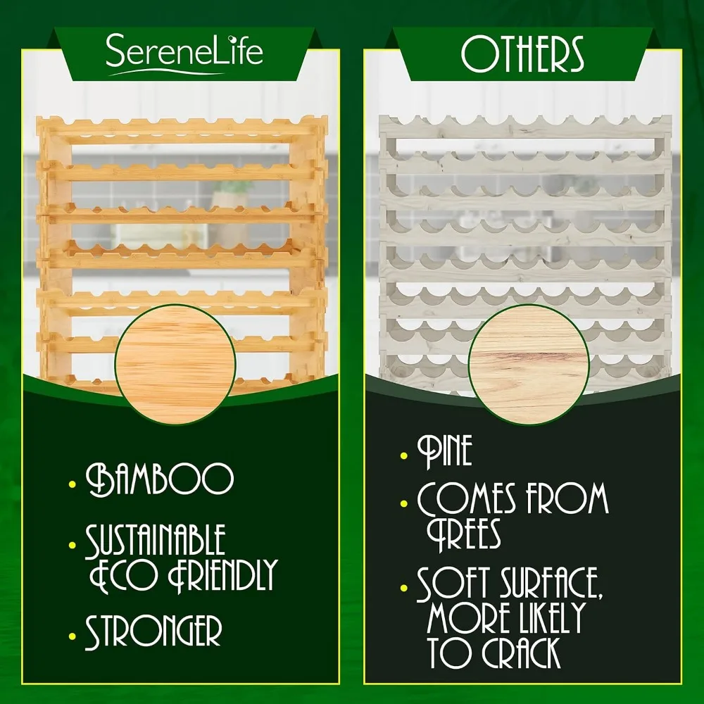 Estante de vino apilable de bambú, 4 niveles, 36 botellas de capacidad, piso de pie libre, sin ensamblaje de herramientas, almacenamiento Modular