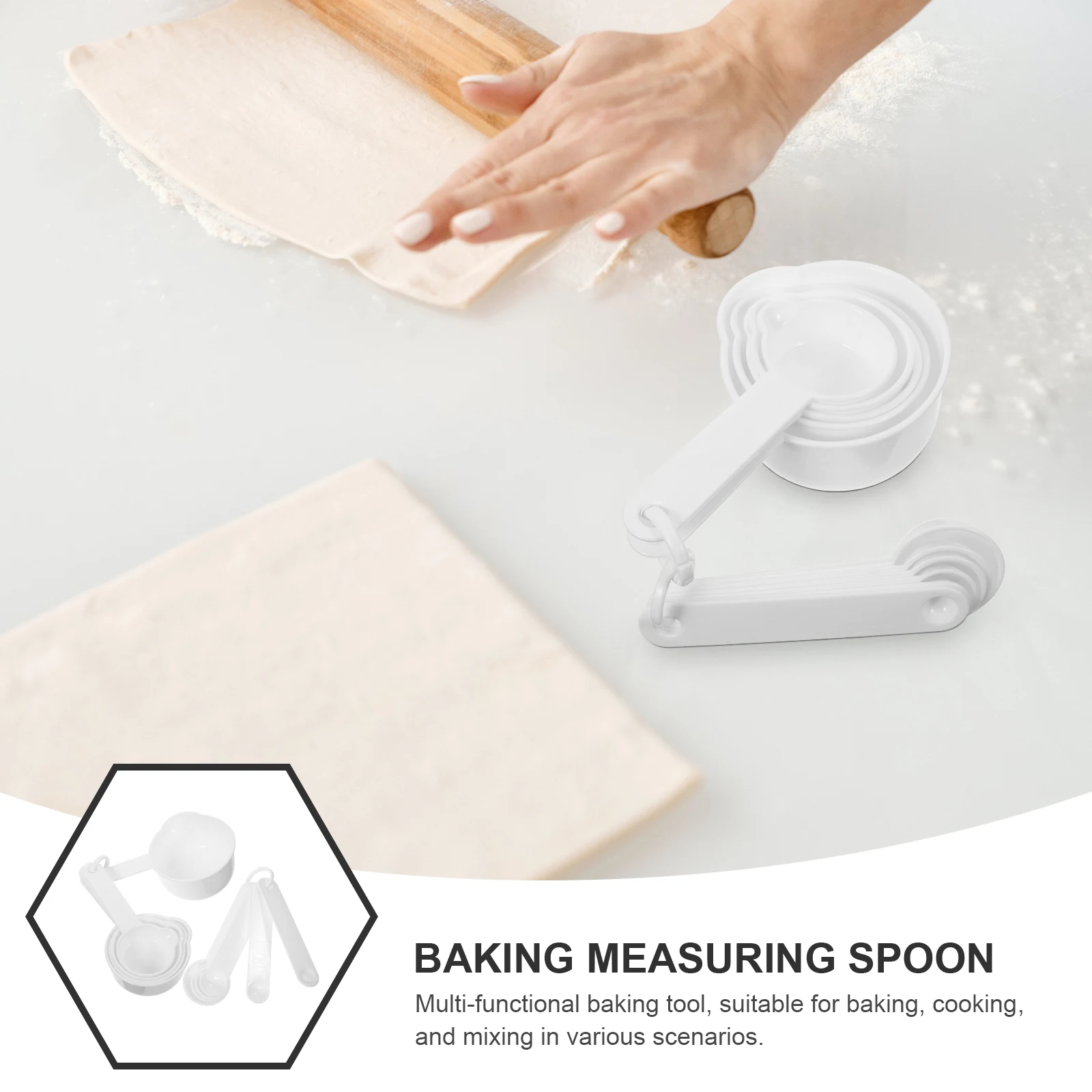

11 Piece Cup Spoon Set White Kitchen Measuring Cups For Baking Baking Tools Plastic Cups Spoons Accurate Markings Easy Clean