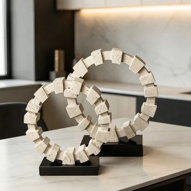 Geometric Circular Ring Stone-like Decorative Piece Square Circle Sculpture Decorative Figurines Home Decoration Accessories