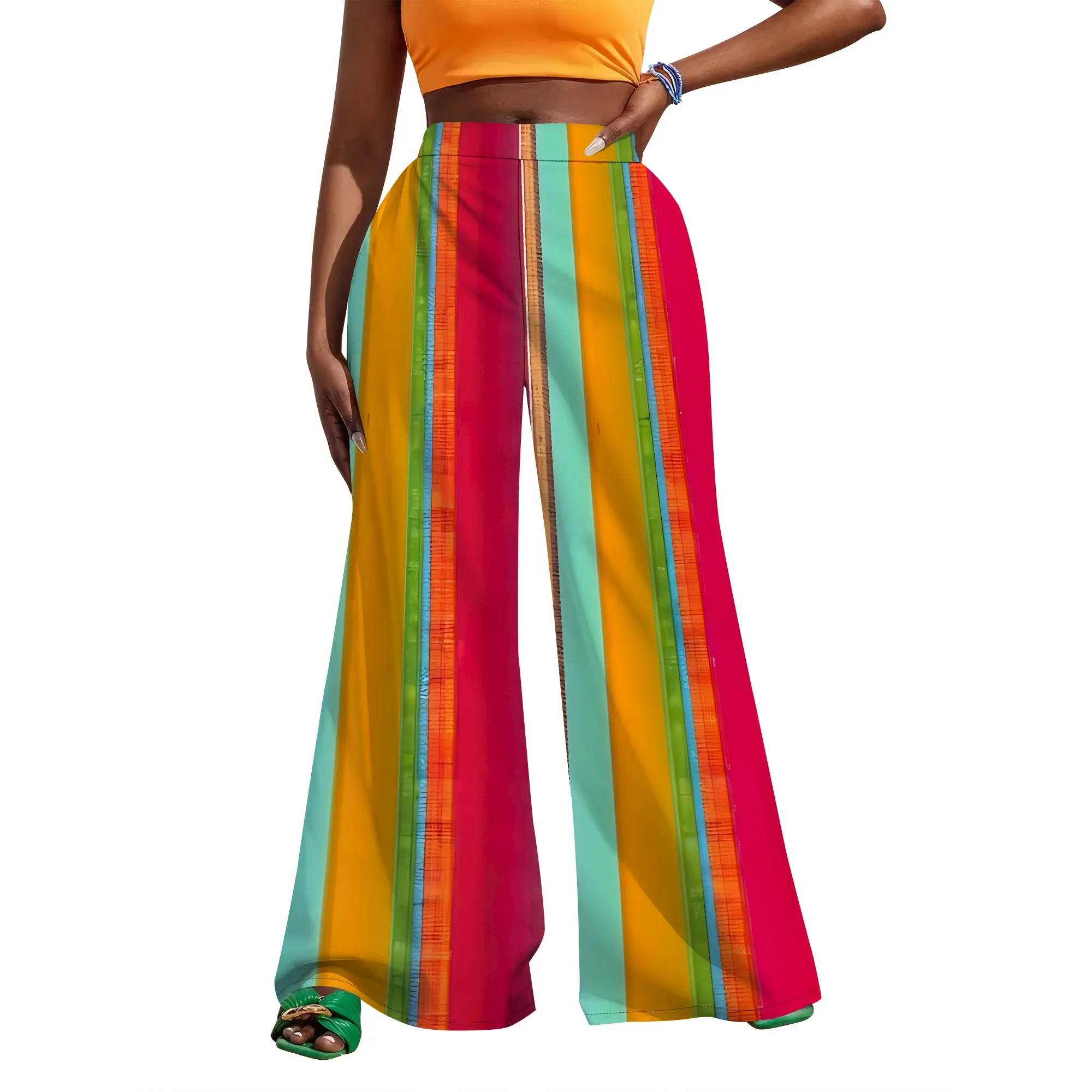 Vintage Paisley Print High Waist Wide Leg Pants Elegant Boho Style Summer Trousers
