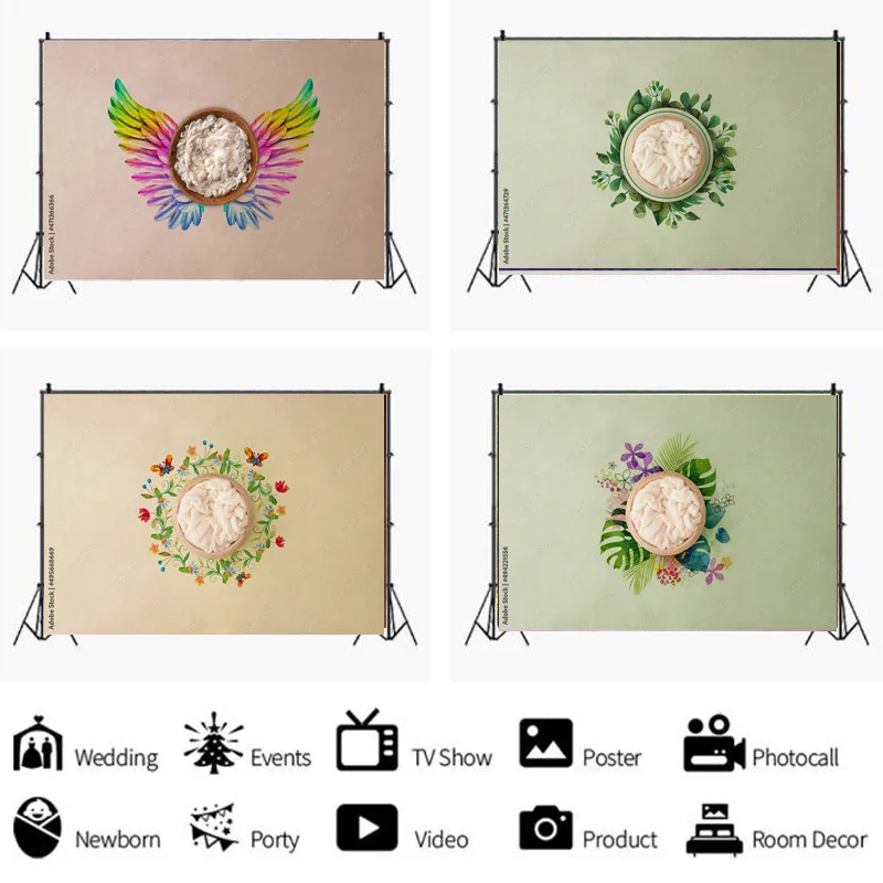

Newborn Portrait Backdrop Floral Swing Birthday Artistic Background Basket Stars Baby Studio Photography Background 22930 ZZ-08