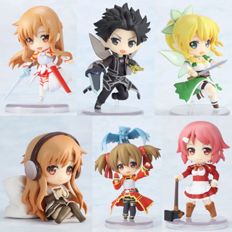 Anime Sword Art Online Kirito Asuna Cute 6pcs/set PVC Action Figure Toys