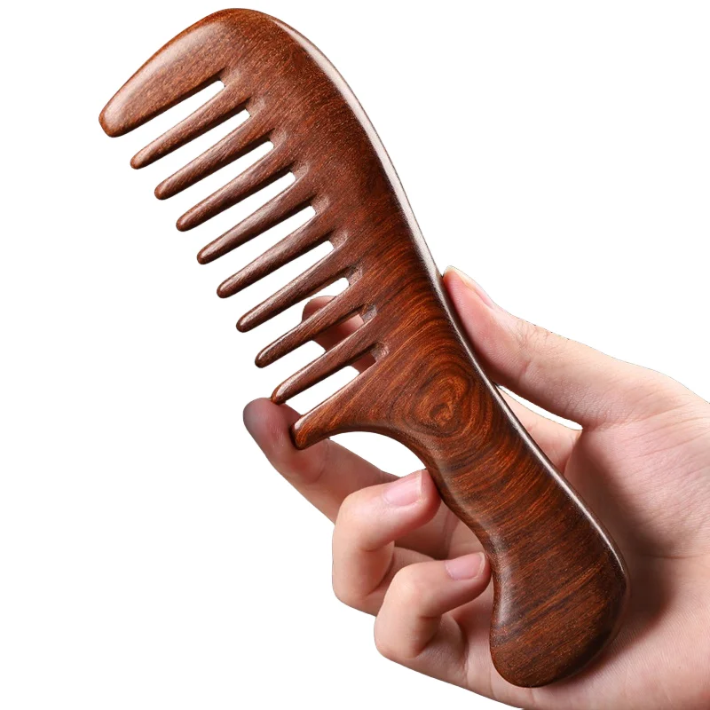 Natural Sandalwood Hair Combs Anti-Static Wooden Comb Massager Long Wide Tooth Detangle Sandalwood Comb Hair Care Household Gift