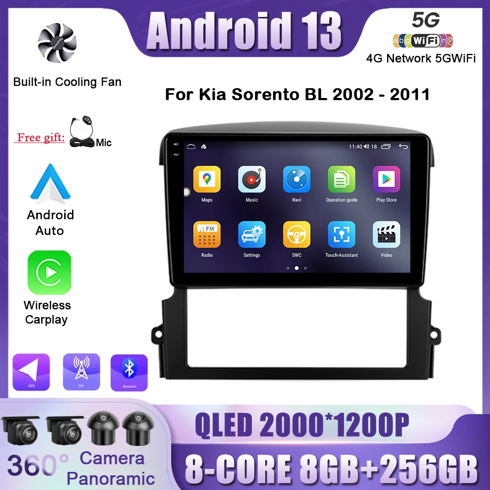 

Android 13 Car Radio Stereo 2 Din For Kia Sorento BL 2002-2011 Multimedia Video Player Carplay Auto GPS Navigation 4G DSP NO DVD