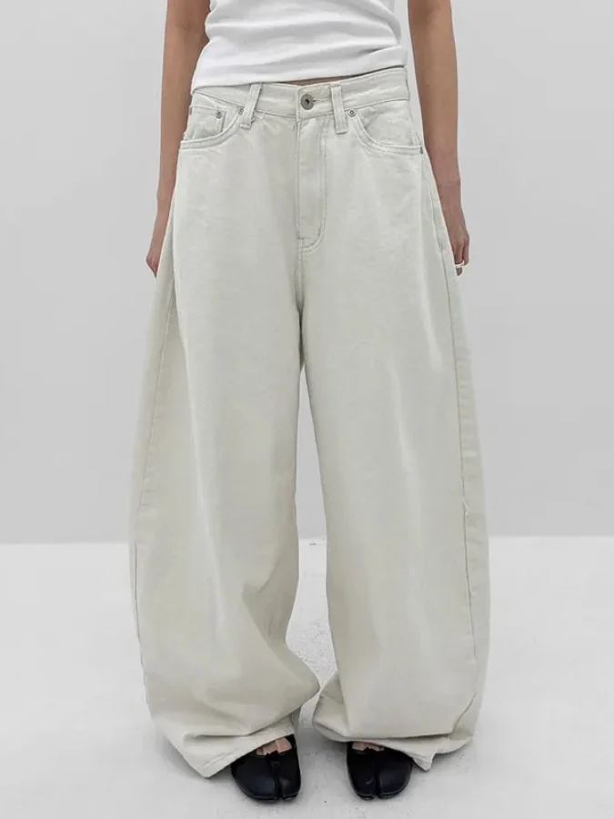 

Cool Dark Style Rivet Cross Loose Knife Casual Pants Wide Leg Pants Natural Waist Button Closure Washed Cotton Blend Jeans