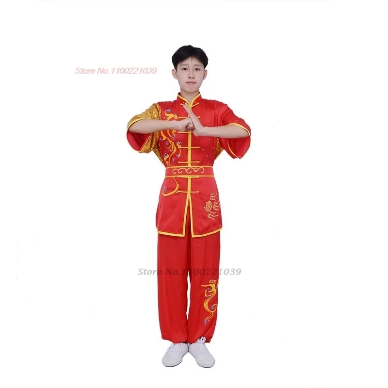 2024 traditional chinese kung fu costume children dragon embroidery sequin wushu uniform suit kung fu shaolin exercise training