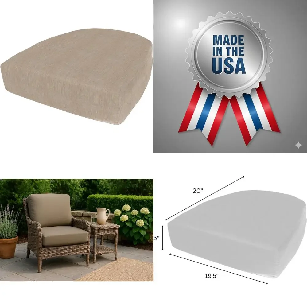 

Durable Outdoor Seat Cushion, 19.5x20x5, Fade Resistant Fabric, Rounded Back, Deep Seat Cushion for Indoor and Outdoor Use
