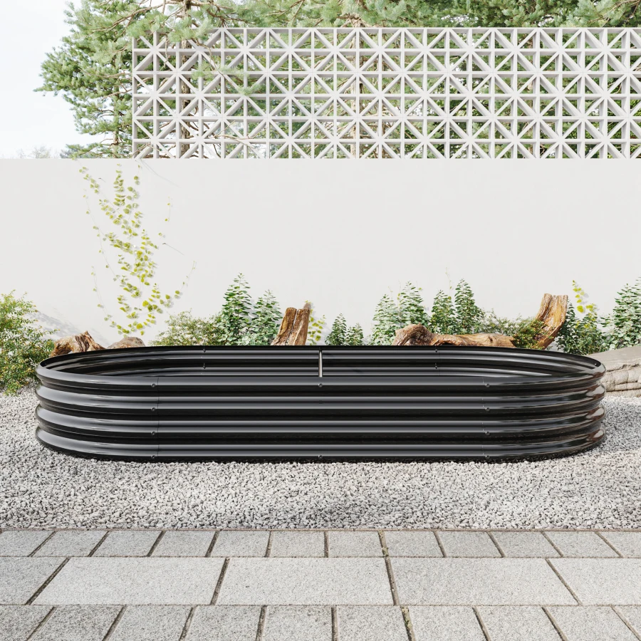 

Raised Garden Bed Outdoor Oval Large Metal Raised Planter Bed for for Plants Vegetables and Flowers - Black