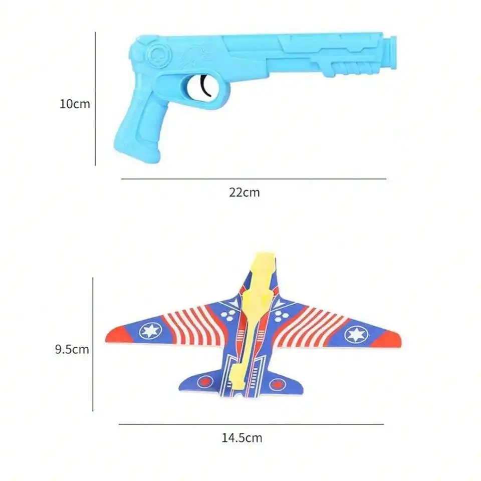 Mainan menyenangkan anak-anak pesawat terbang ejeksi pistol kecil Mini pesawat DIY dirakit warna-warni Model penerbangan luar ruangan permainan interaktif