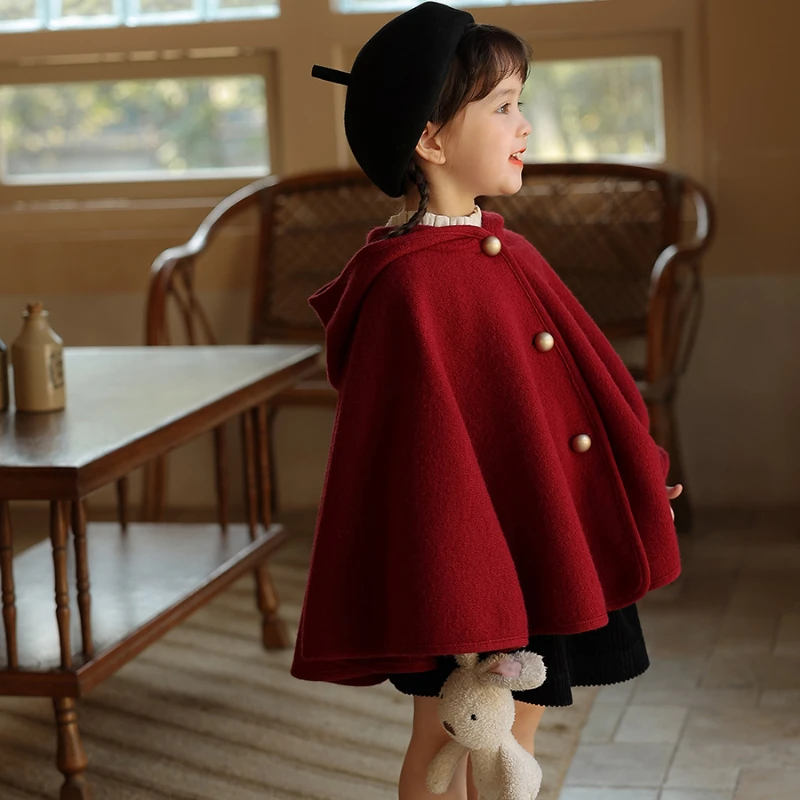 Winter New Girls\' Pure Wool Red Cloak Baby New Year\'s Coat Baby Girl Winter Clothes Kids Jacket  Kids Jackets for Girls