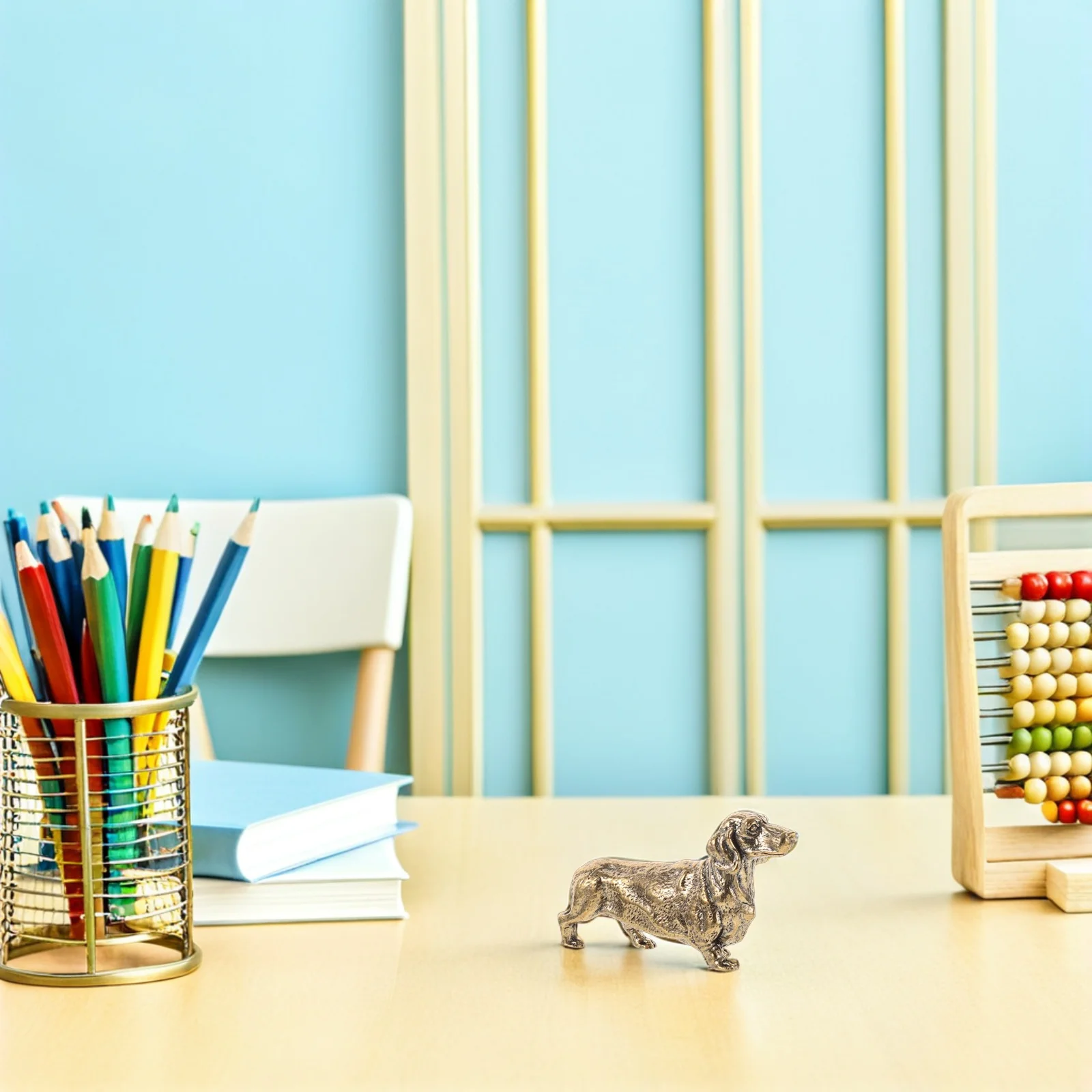 

2Pcs Brass Dachshund Desktop Animal Statue Miniature Dog Sculpture Retro Small Animal Ornament Office Home Desk Decor