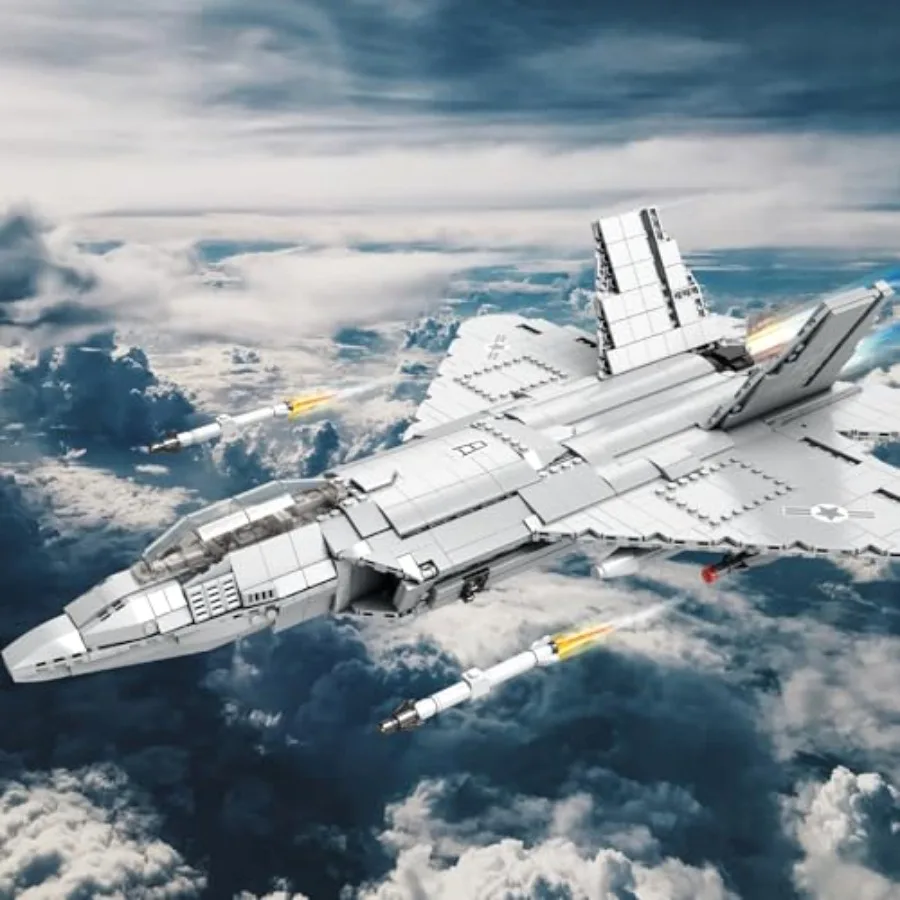 Military airplane toy for kids 14+ and adults: F-22 Raptor fighter jet building block set, ABS plastic, gray camouflage, ultra-