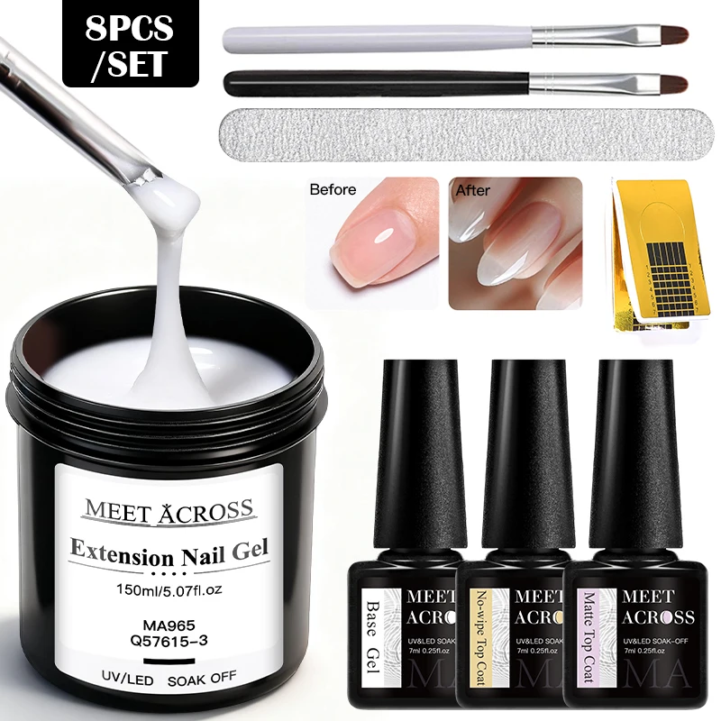 8pcs 150ml Large Capacity Extension Nail Gel Set Semi-Permanent UV/LED Gel Varnish Suitable for DIY Design Nail Art Prolong Tool