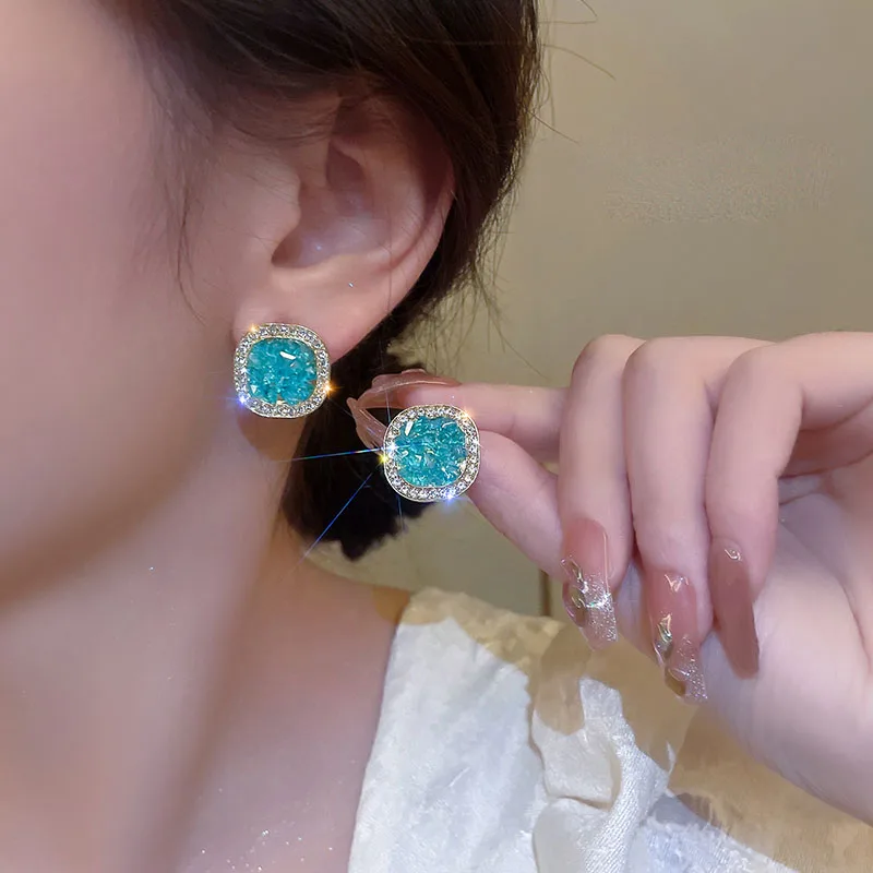 Blue Square Earrings for Women 2024 New Geometry Luxury Niche Design  Vintage Party Jewelry