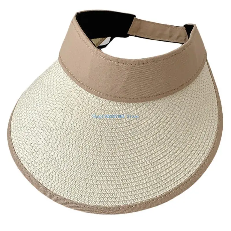 

N7YF Sun Visors Hat Summer Empty Top Hat Wide Brim Straw Hat for Travel Vacation