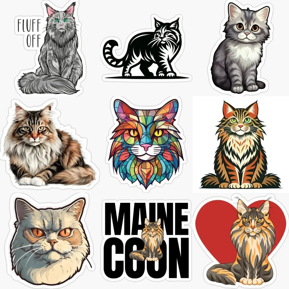 

Maine Coon Cat Creative Pets PVC Waterproof Stickers for Decorate Car Van Wall Fridge Window Helmet Bicycle Decal Accessories