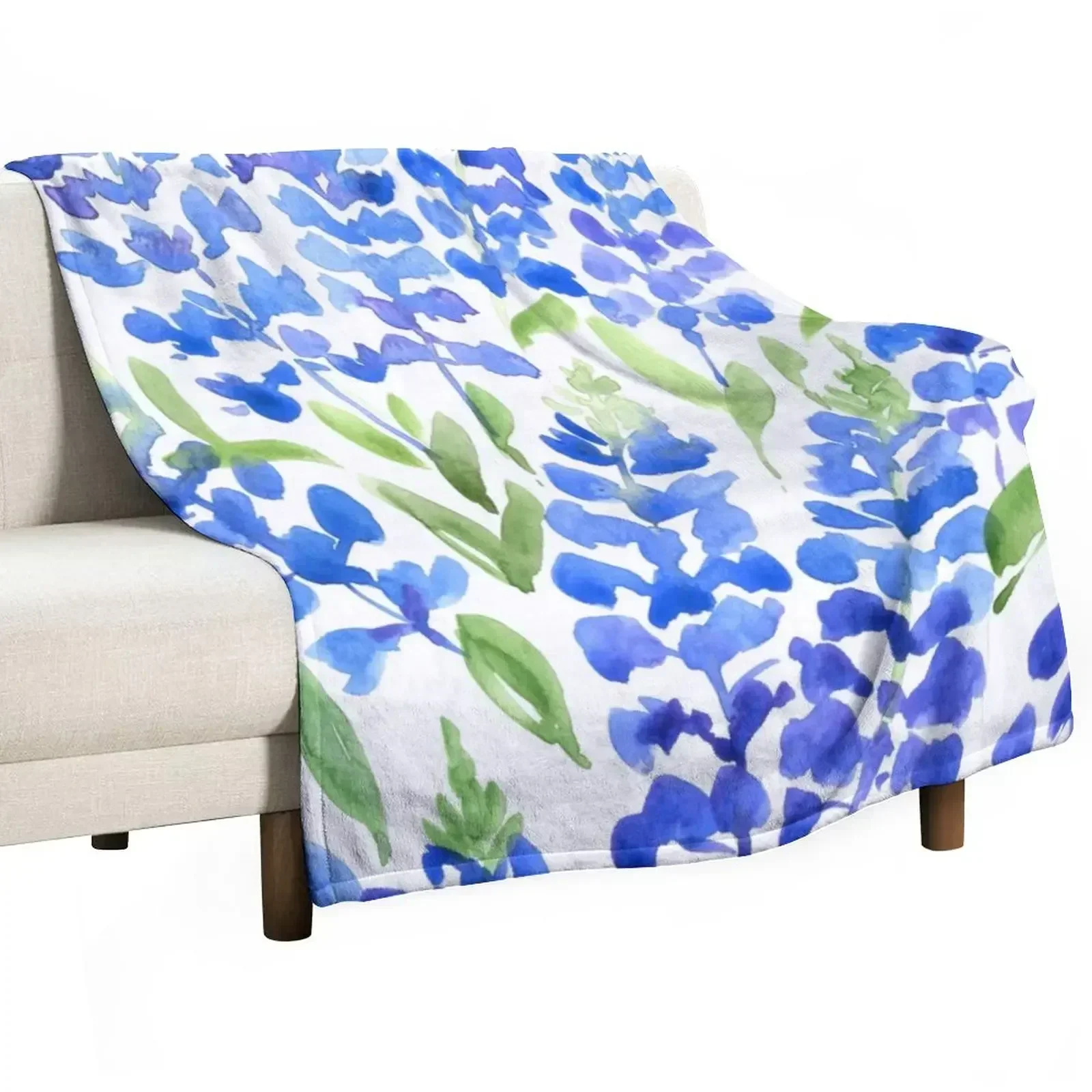 Watercolor Texas bluebells Throw Blanket Thermals For Travel Luxury Brand Soft Big Blankets