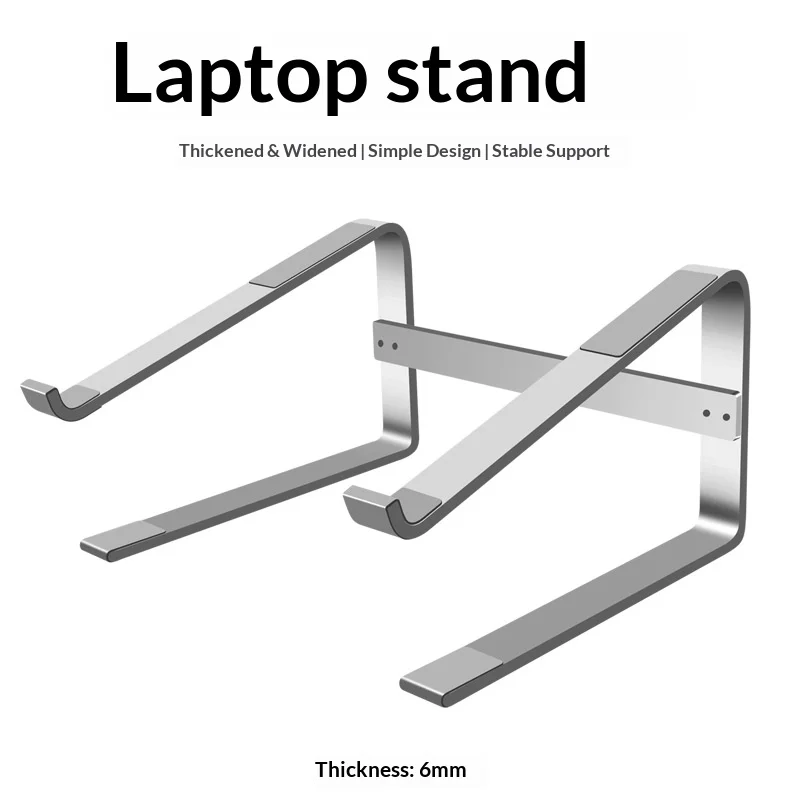 10～18インチのノートブック用アルミニウム製ラップトップスタンド、厚さ6mm、人間工学に基づいた安定したシリコン製滑り止め冷却ラック付き