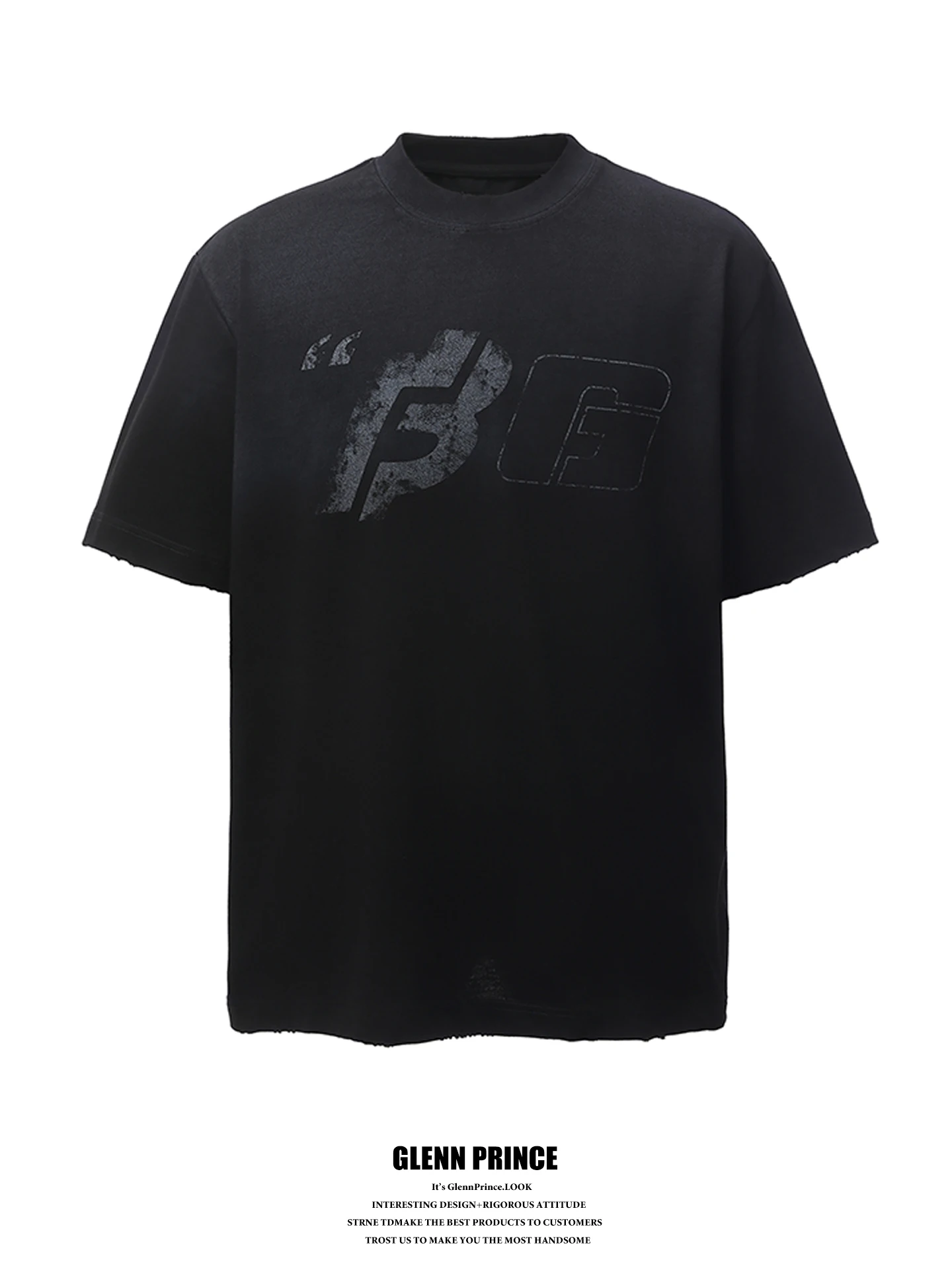 

GPstudio American Style Heavyweight Worn-In Letter Print Short Sleeve T-Shirt Men's Summer High Street Casual Versatile Half ...
