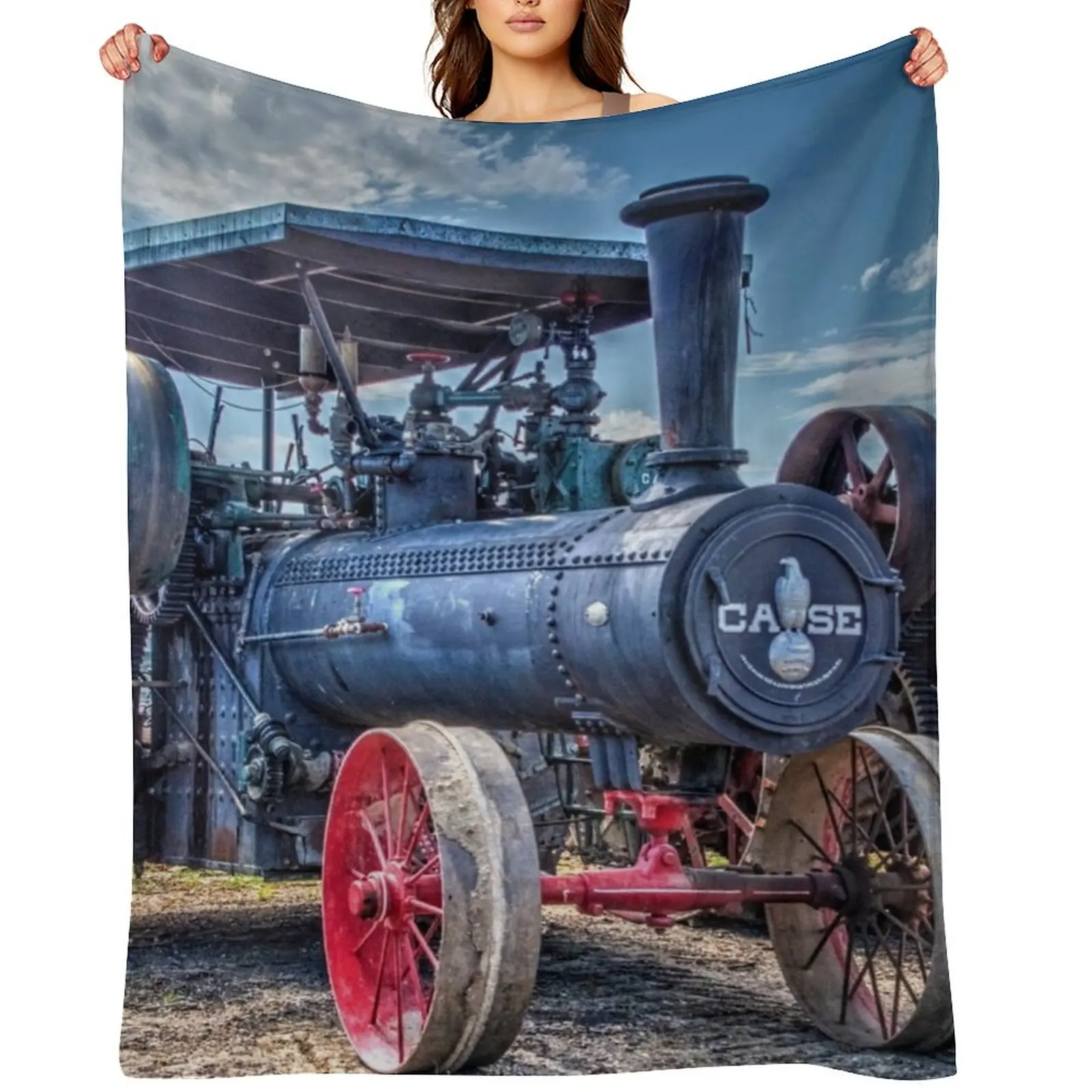 Case Steam Traction Engine Throw Blanket Plaid on the sofa Furry Bed Fashionable Designers Blankets