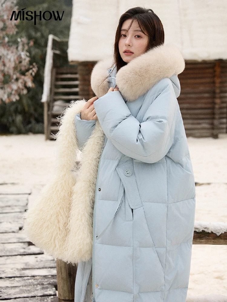 MISHOW Damen-Wintermantel mit Kapuze, 2025, modisch, solide, lange Daunenjacke für den Pendelverkehr, winddicht, warm, Daunenmantel, luxuriös, MXE51Y0079