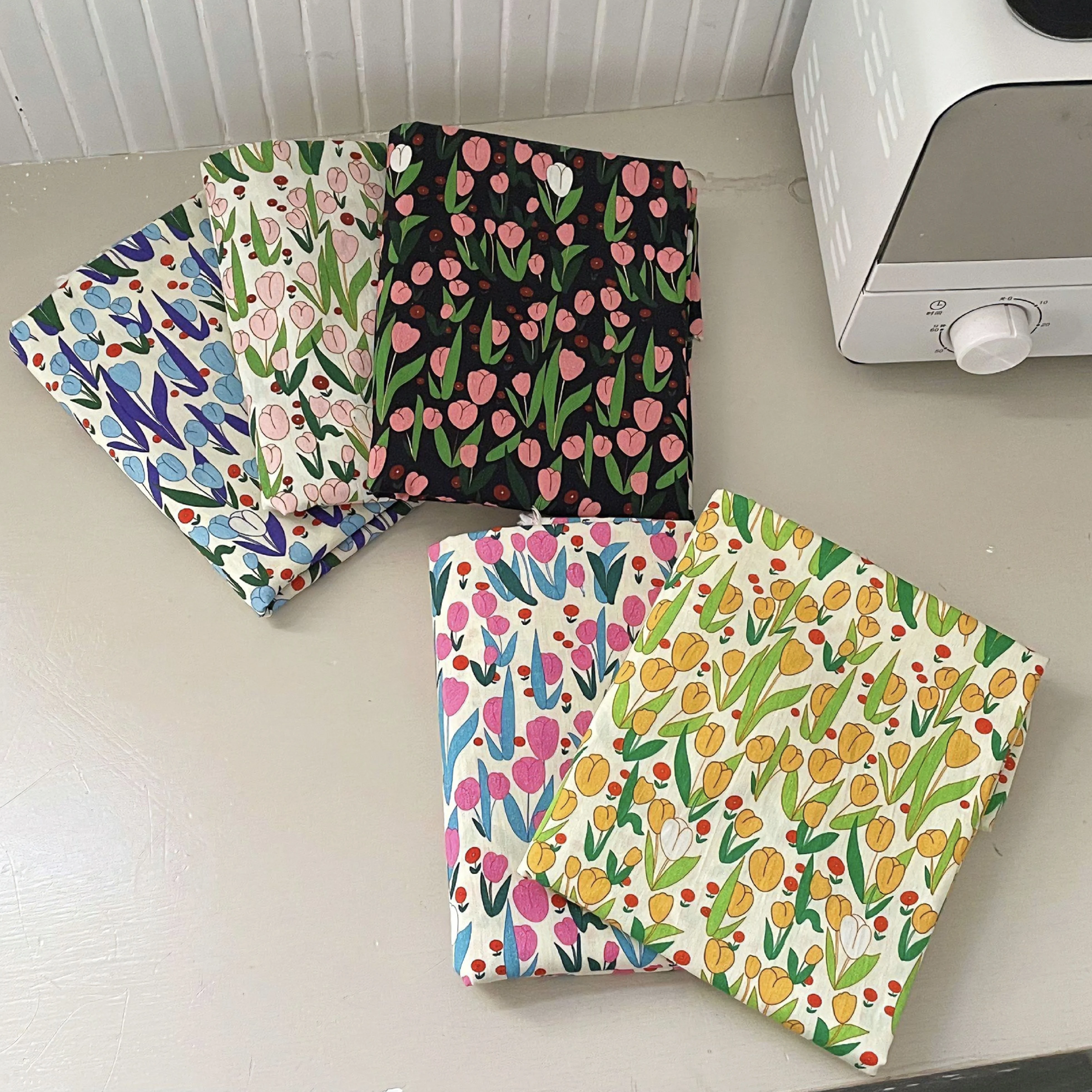 100% Cotton Fabric With Charming Tulip Prints in Multiple Colors Ideal for Children Dress Sewing Home Decor & DIY Projects Desig