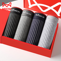 MiiOW 3/4Pcs PLUS 5XL Men Underwear Striped Panties Boxershorts Organic Cotton Boxer Shorts Antibacterial Seamless Underpants