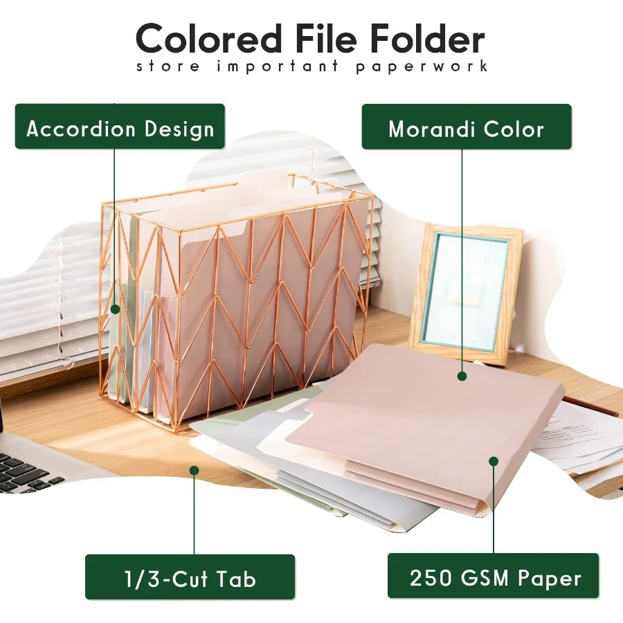 6 pacotes de pastas de arquivo decorativas de acordeão tamanho carta de capacidade extra com aba de 1/3 cortes para escritório, escola, casa, organização de mesa
