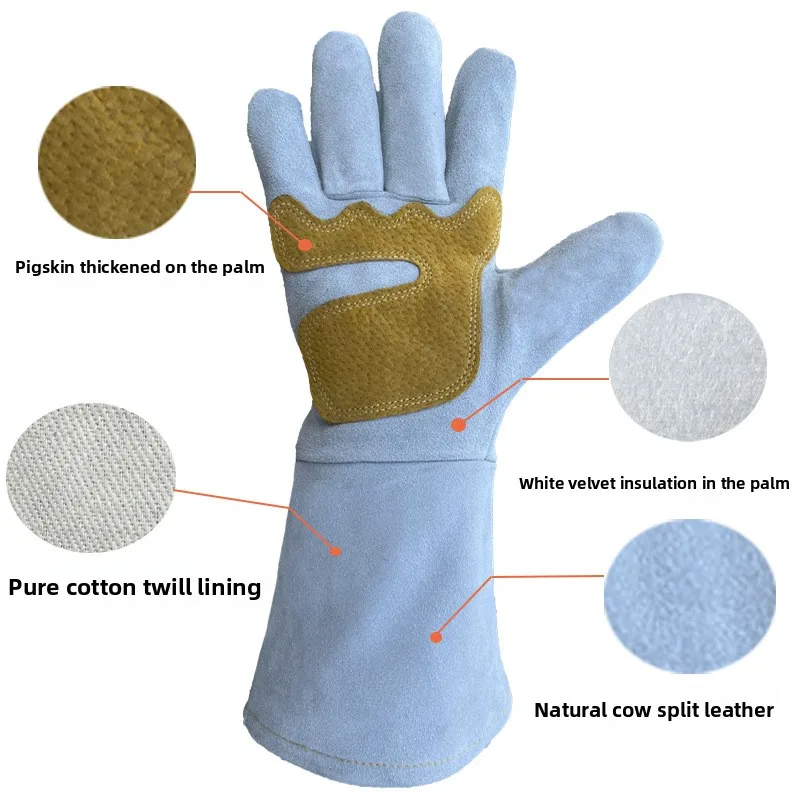

Сварочные утолщенные двухслойные перчатки из воловьей кожи для резки на стройке, износостойкие перчатки по страхованию труда