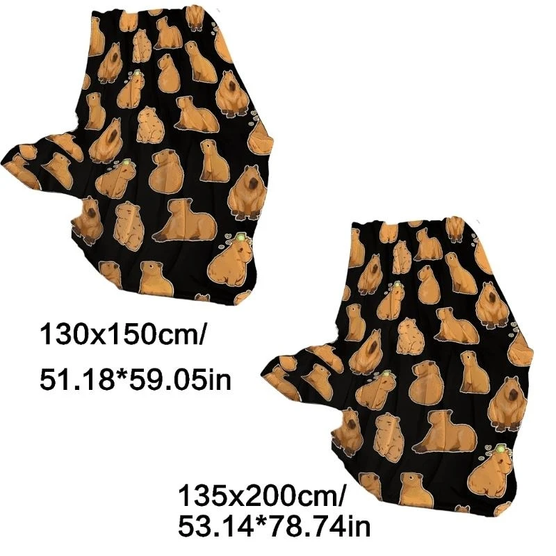 LX0C Boppette flanella morbida Coperte invernali calde per letto Capybaras Print Posuto Trova divano Copertura da letto