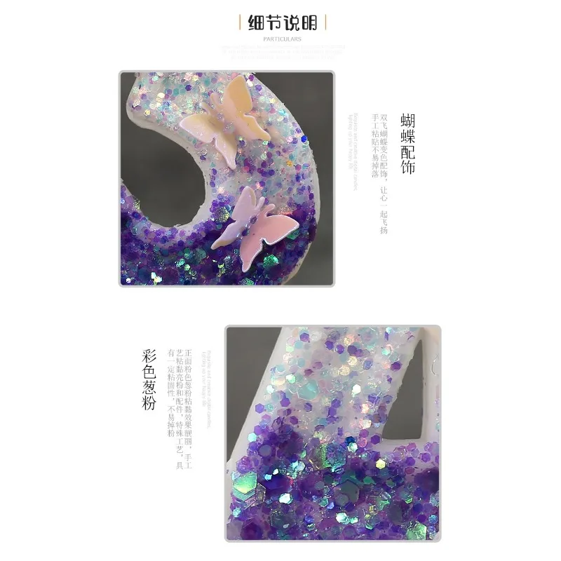 White Purple Glitter 3D Butterfly Number Candles for Birthday Cake Dessert table decoration ornaments 7.5 4cm Candles