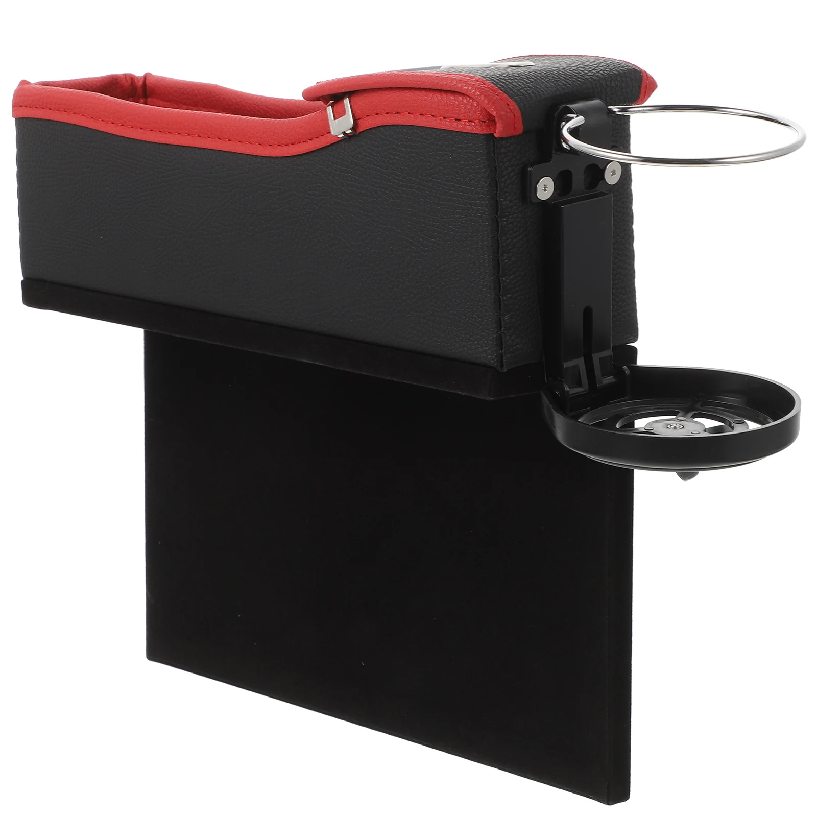 

Seat Side Storage Box With Cup Holder Foldable Gap Organizer Red+Black For Coins Cards Keys Money Glass Pen Car