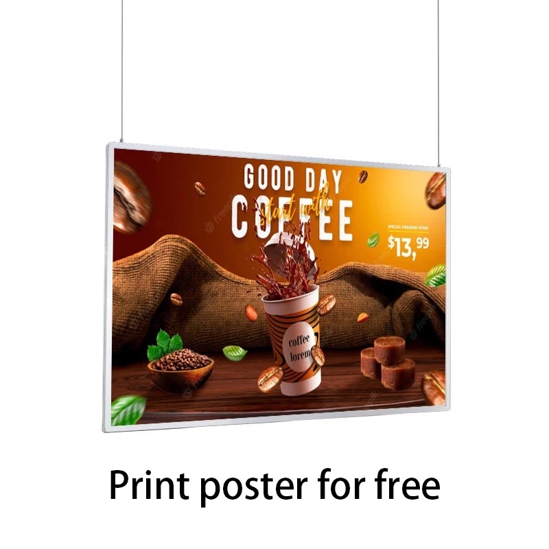 Ultra-thin Double-sided Hanging Light Box Tempered Glass Screen Restaurant LED Menu Poster Display Illuminated Advertising Board