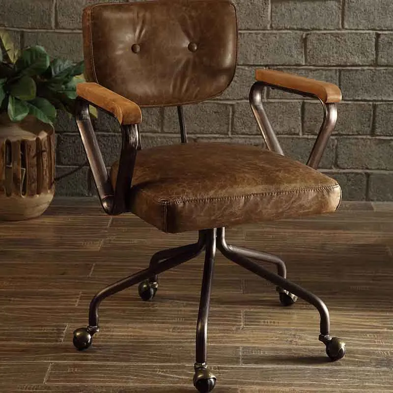 Vintage Whiskey Swivel Office Chair with Nailhead Trim  On-Site