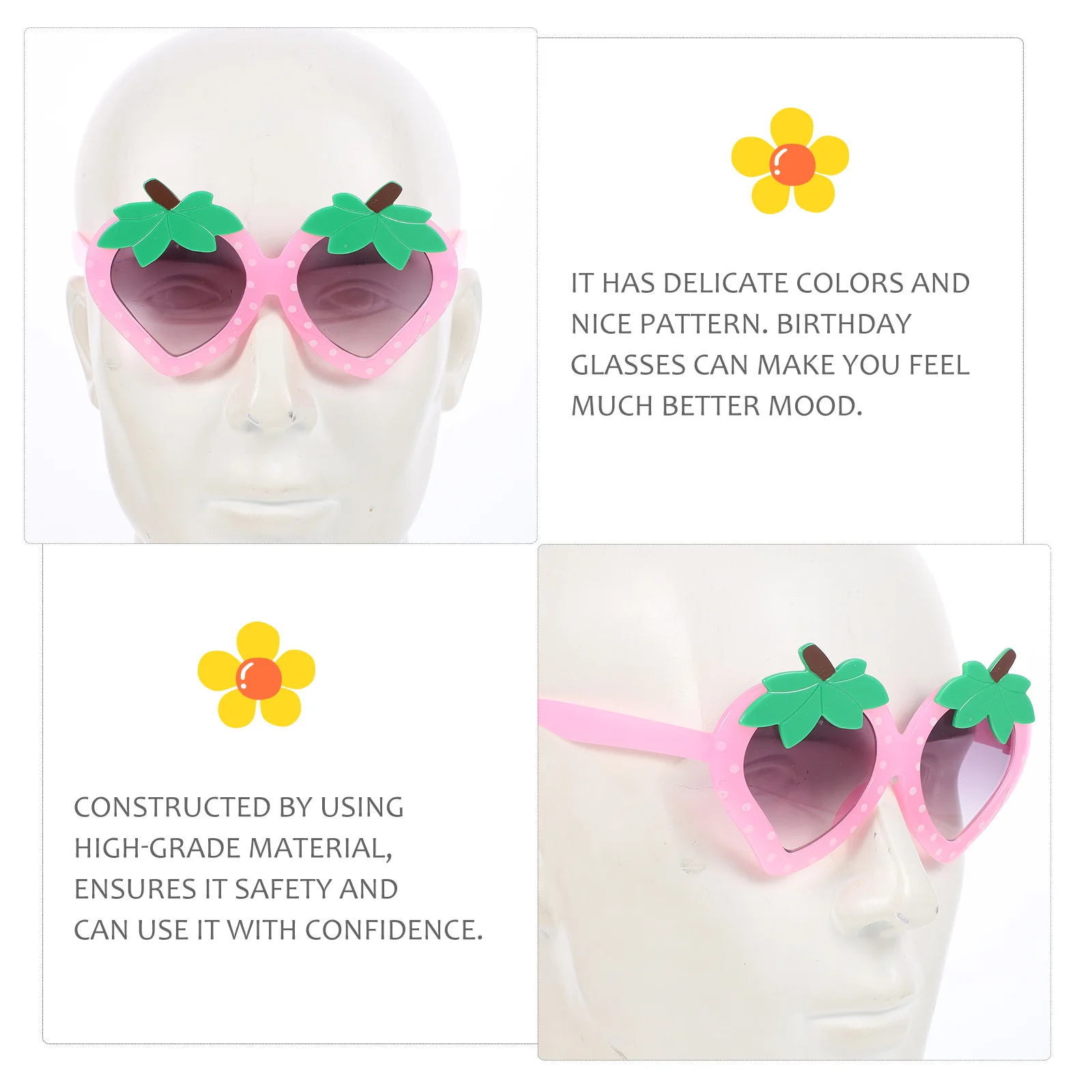 

4pcs Strawberry Shaped Sunglasses for Kids Baby Fruit Child Lightweight Unique Party Birthday Festival Toddler Girls