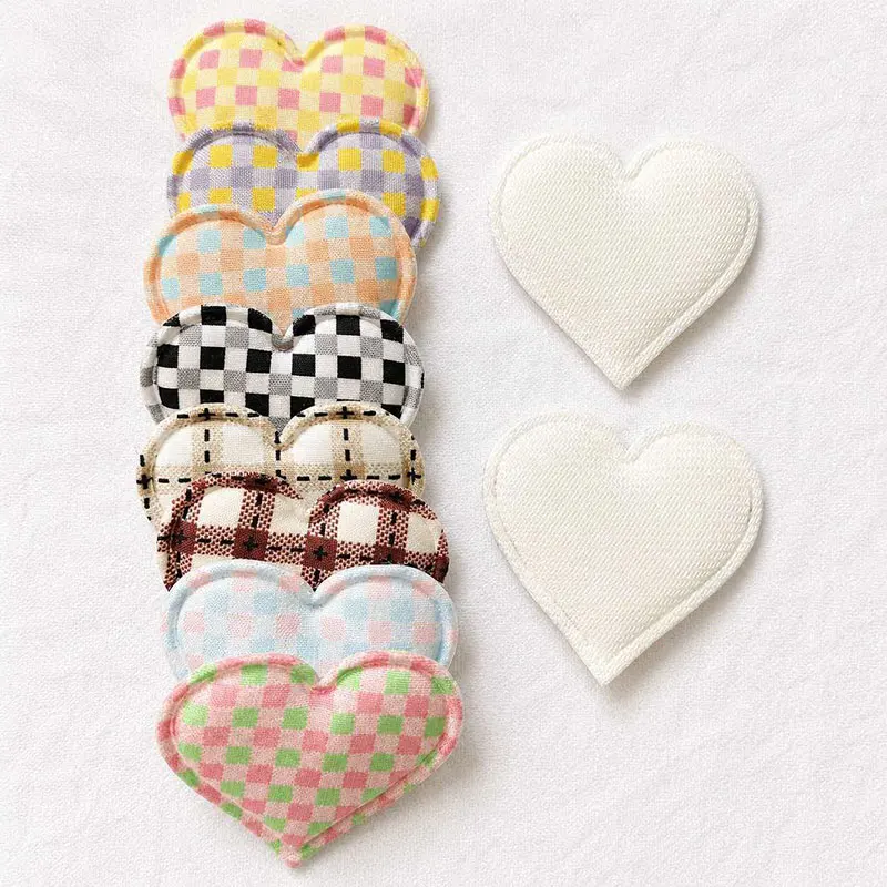 100 Stück 3,5x3,7cm Gemusterte Herz-Applikationen zum Aufnähen für Kleidung, Hüte, Schuhe, Haarschmuck, Haarspangen, Schleifendekoration – Detail 4