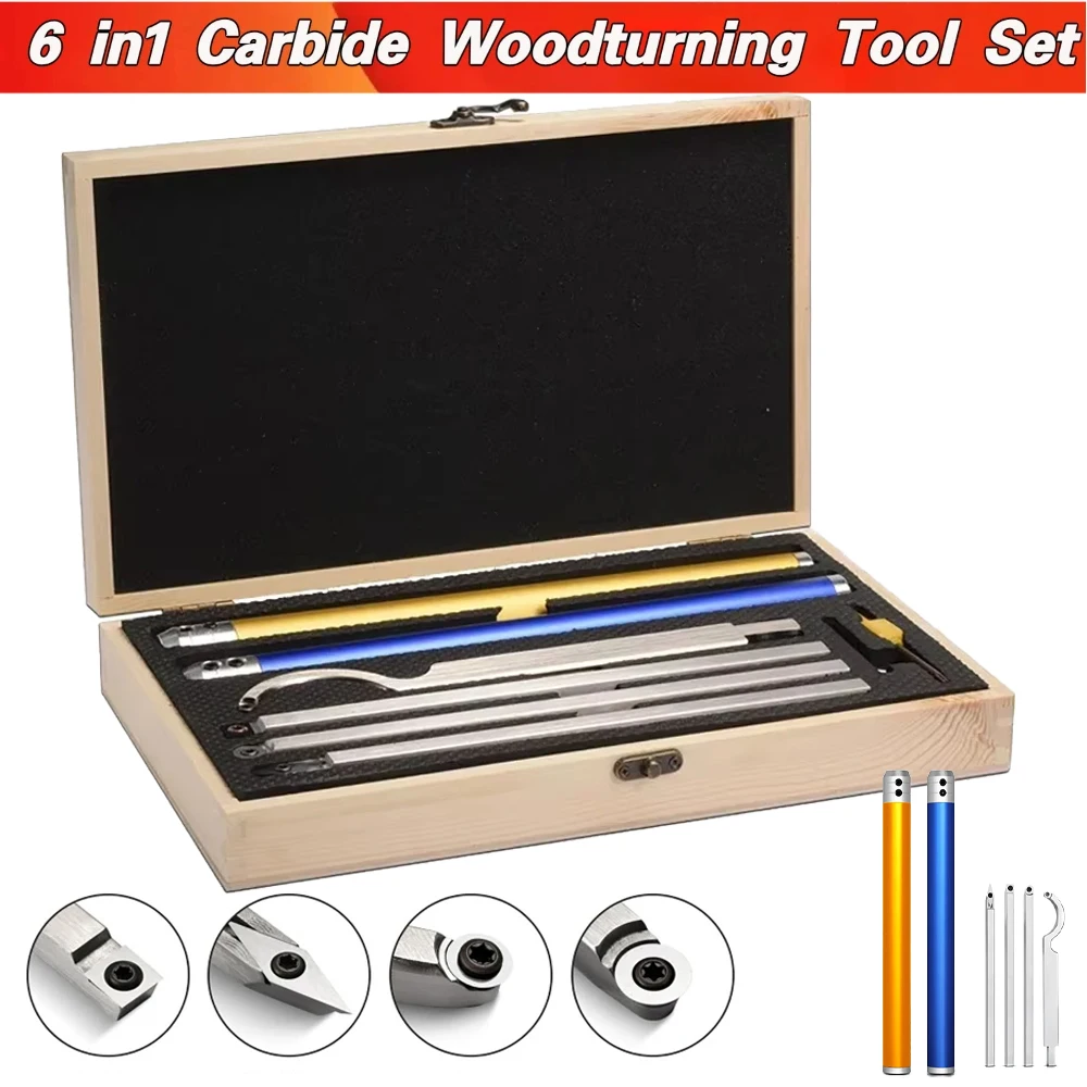 6/4 in1 Carbide Woodturning Tool Set Wood Turning Chisel Kit with Cutting Inserts & Box for Lathe Woodworking Tools Accessories